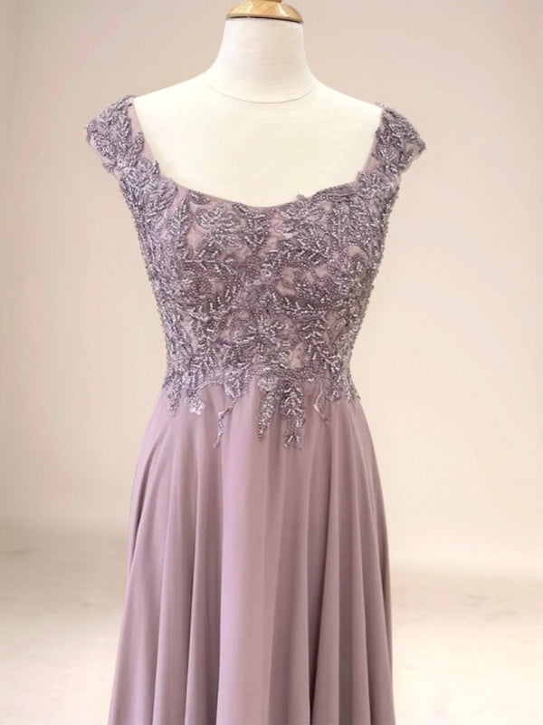 A-line Square Appliques Lace Sweep Train Chiffon Mother of the Bride Dress