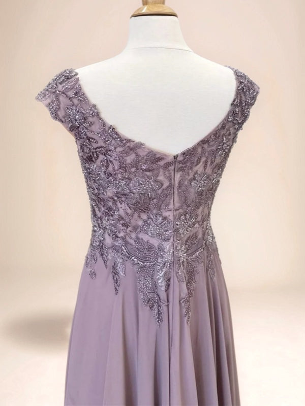 A-line Square Appliques Lace Sweep Train Chiffon Mother of the Bride Dress