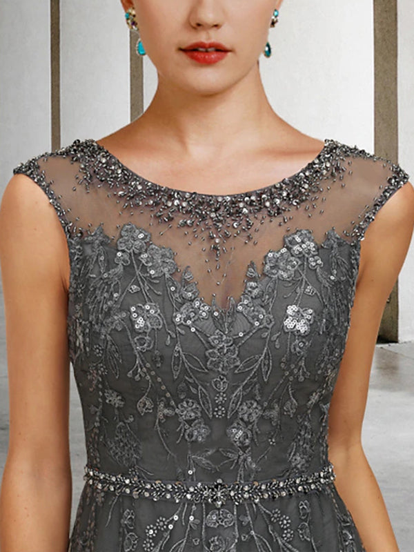 A-line Scoop Appliques Lace Floor-Length Tulle Mother of the Bride Dress