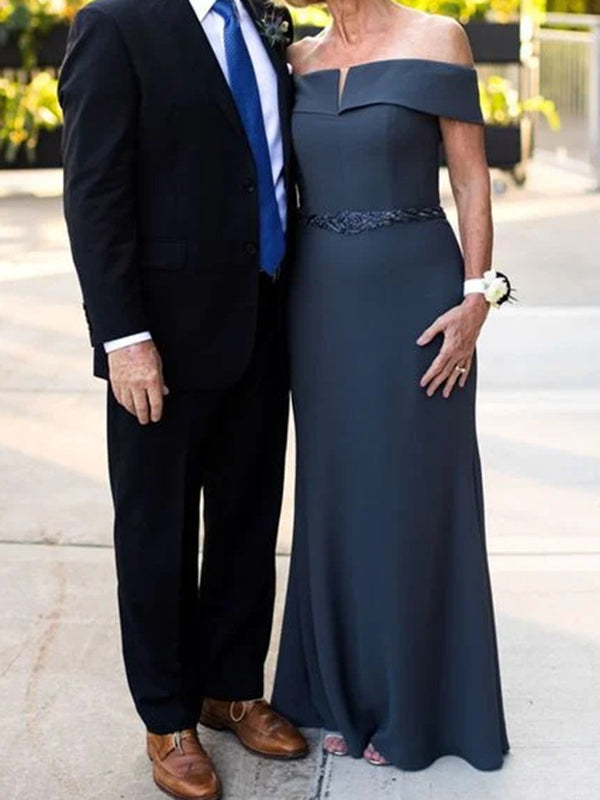 Sheath Off-the-Shoulder Floor-Length Charmeuse Mother of the Bride Dress