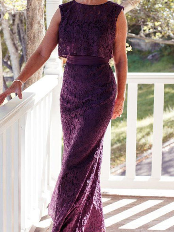 Sheath Scoop Floor-Length Lace Mother of the Bride Dress