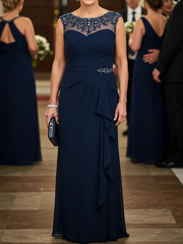 Sheath Scoop Beading Floor-Length Chiffon Mother of the Bride Dress