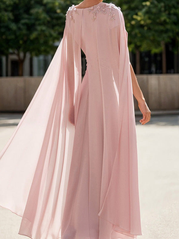 A-line V-neck Short Sleeves Appliques Lace Ankle-Length Chiffon Corset Mother of the Bride Dress