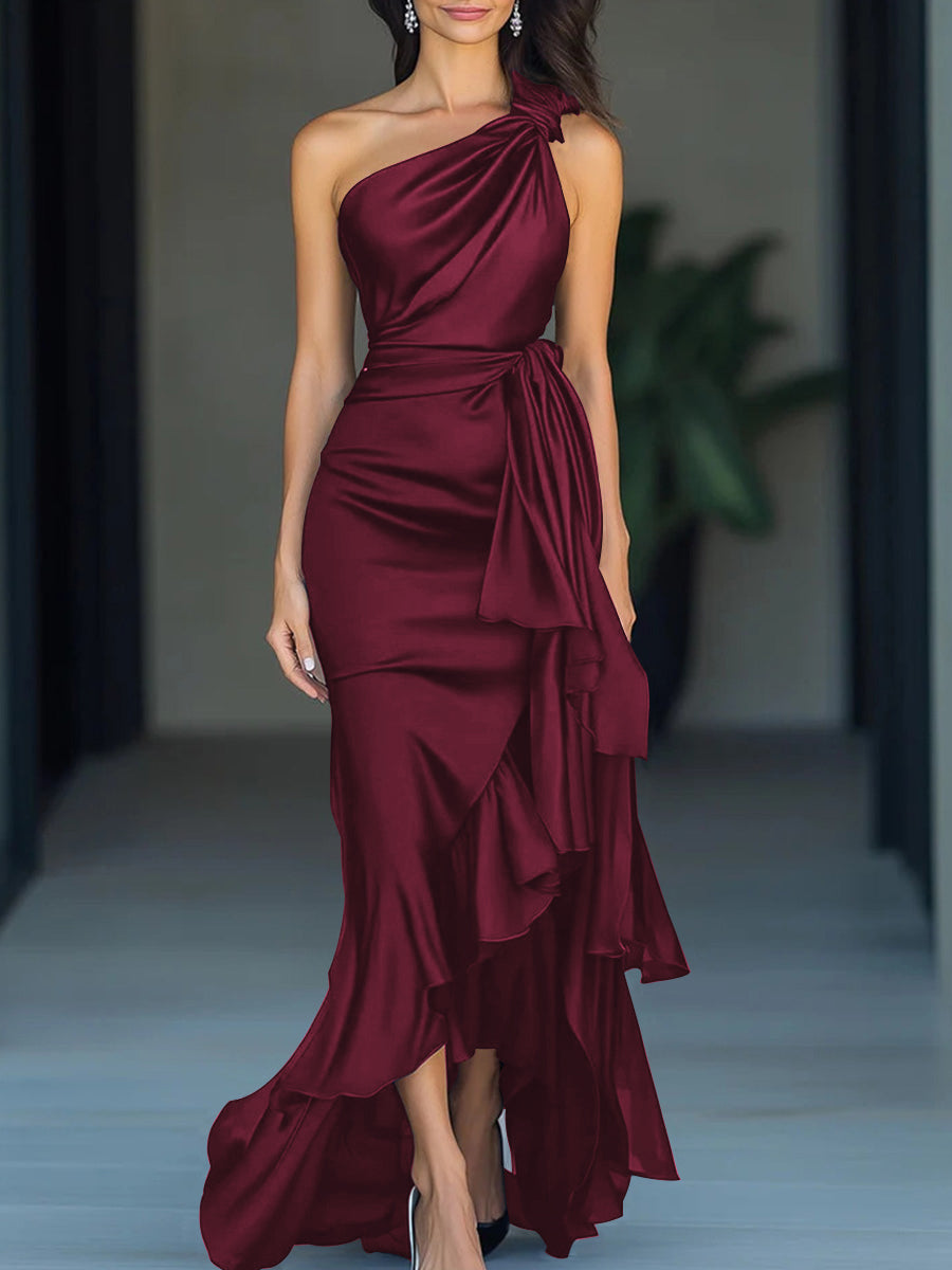 Sheath One-Shoulder Ruffles Asymmetrical Mother of the Bride Dress