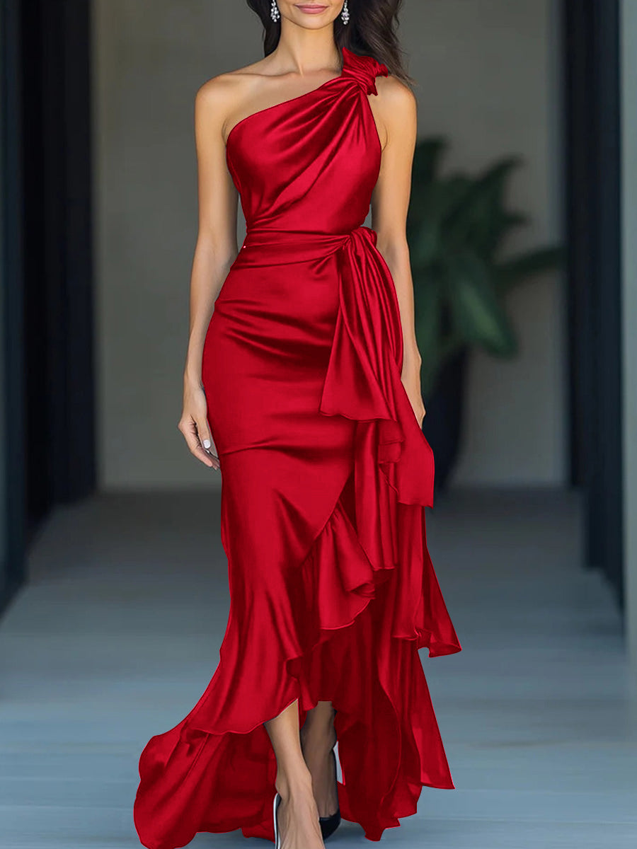 Sheath One-Shoulder Ruffles Asymmetrical Mother of the Bride Dress