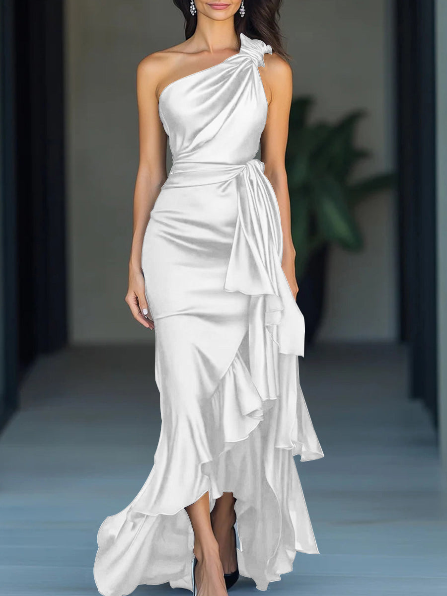Sheath One-Shoulder Ruffles Asymmetrical Mother of the Bride Dress
