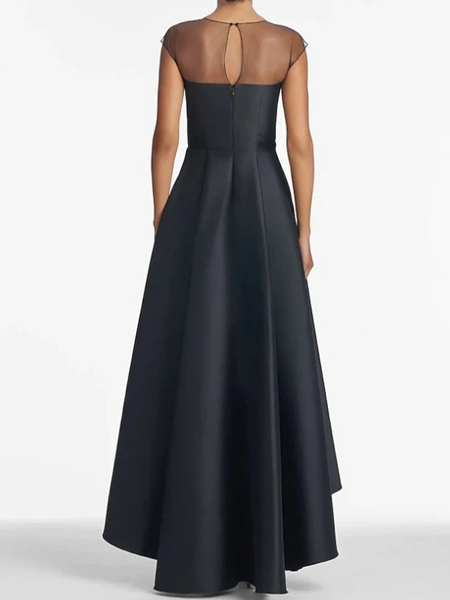 A-line Scoop Ruffles Asymmetrical Satin Mother of the Bride Dress