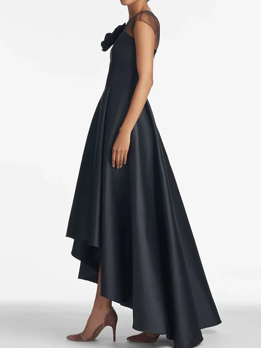 A-line Scoop Ruffles Asymmetrical Satin Mother of the Bride Dress