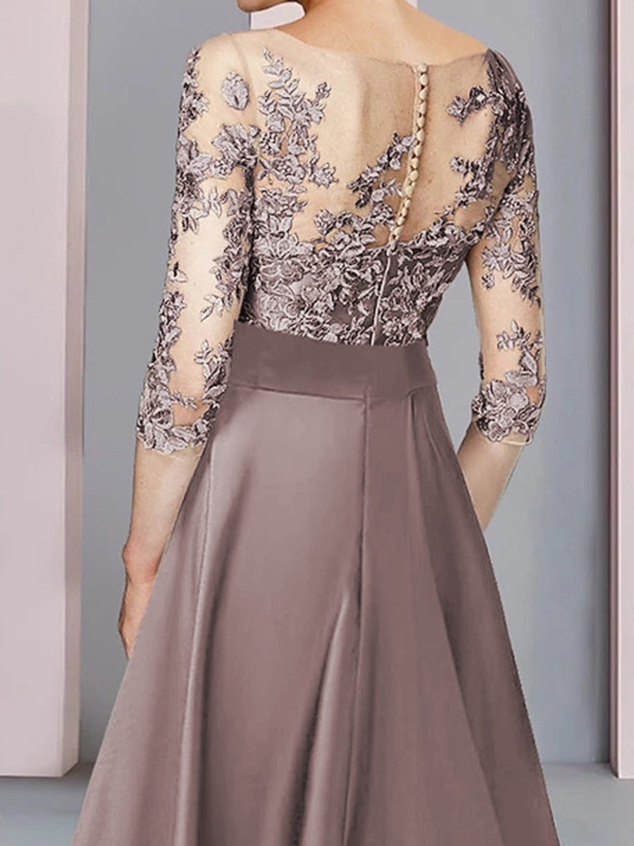 A-line Bateau 1/2 Sleeves Bow Tea-Length Satin Corset Mother of the Bride Dress