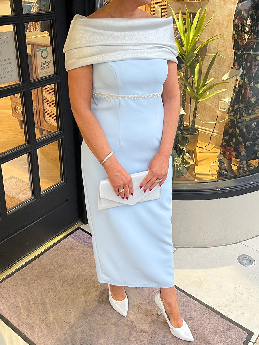 Sheath Bateau Short Sleeves Bow Ankle-Length Stretch Crepe Mother of the Bride Dress
