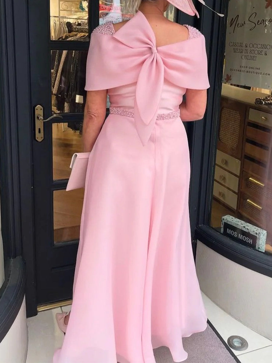 A-line Square Short Sleeves Ruffles Ankle-Length Organza Corset Mother of the Bride Dress