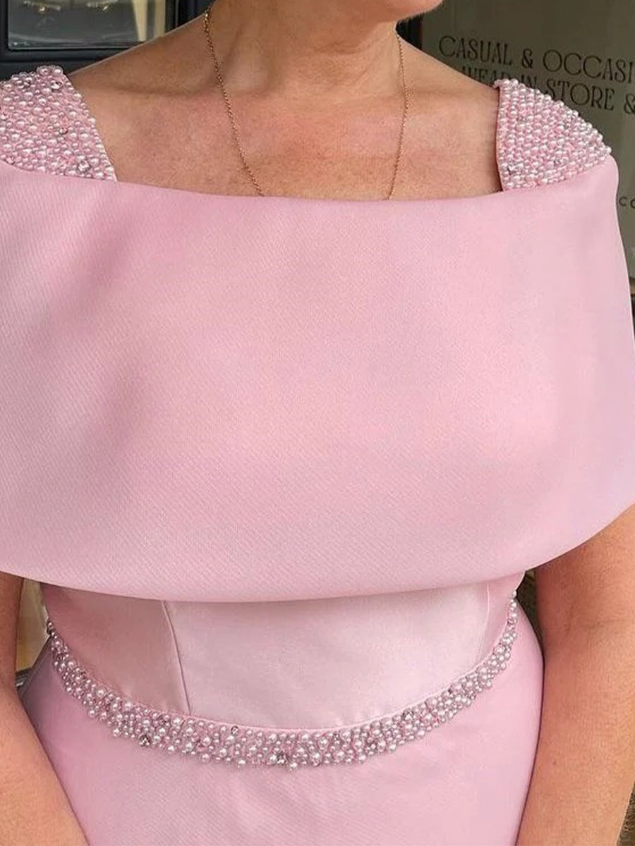 A-line Square Short Sleeves Ruffles Ankle-Length Organza Corset Mother of the Bride Dress