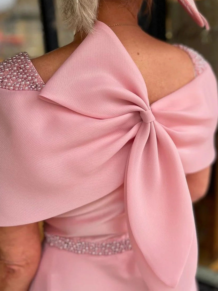 A-line Square Short Sleeves Ruffles Ankle-Length Organza Corset Mother of the Bride Dress