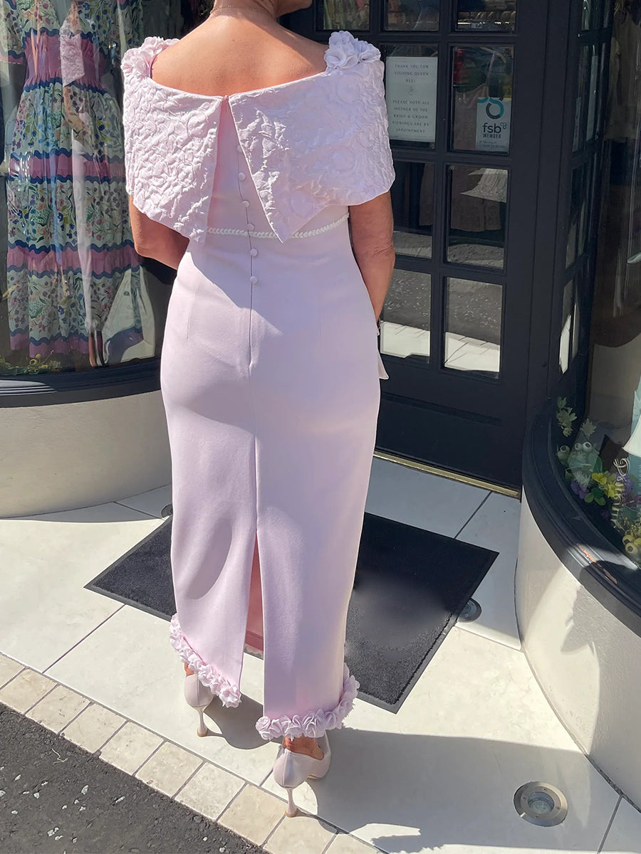 Sheath Square Short Sleeves Ankle-Length Stretch Crepe Mother of the Bride Dress