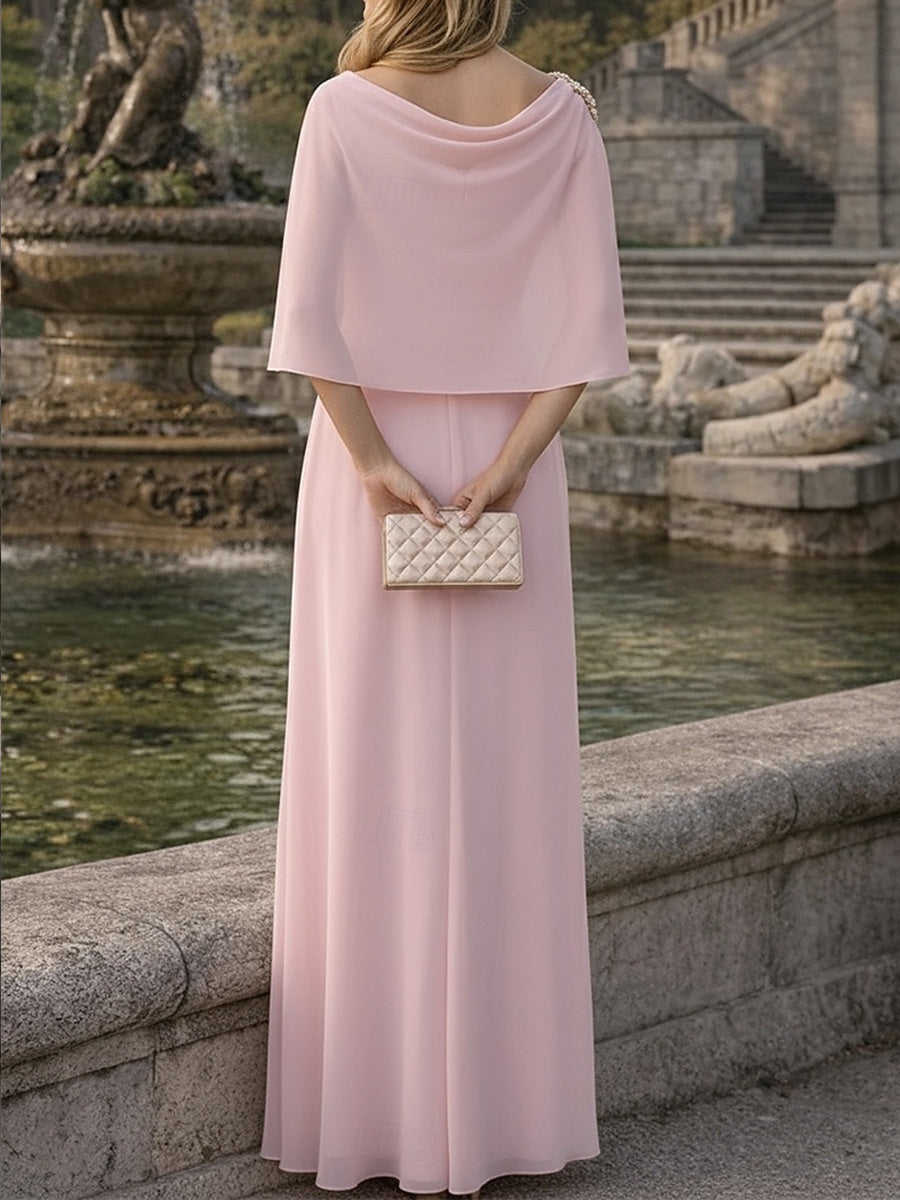 Sheath Bateau Rhinestone Floor-Length Chiffon Corset Mother of the Bride Dress