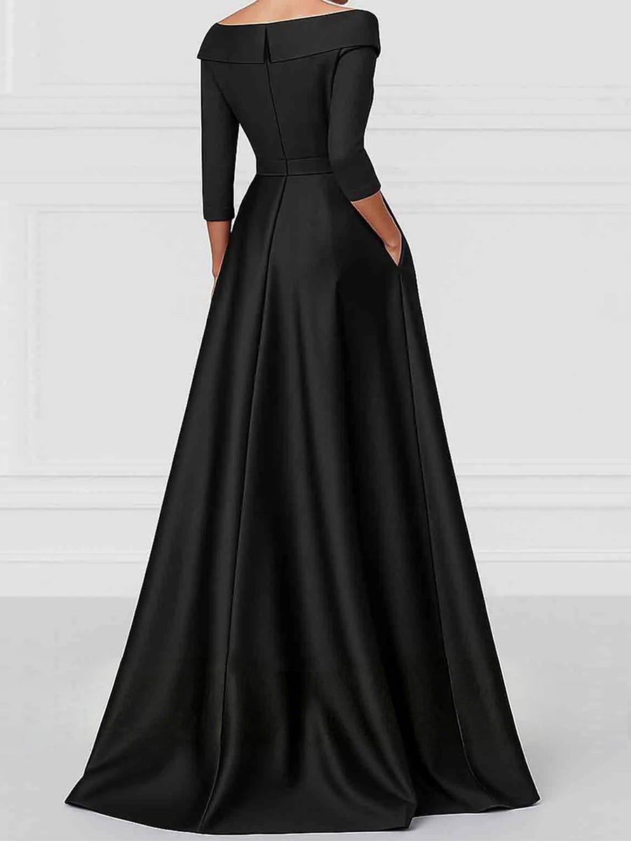 A-line V-neck 3/4 Sleeves Flower Floor-Length Satin Corset Mother of t – EverLaceBridal