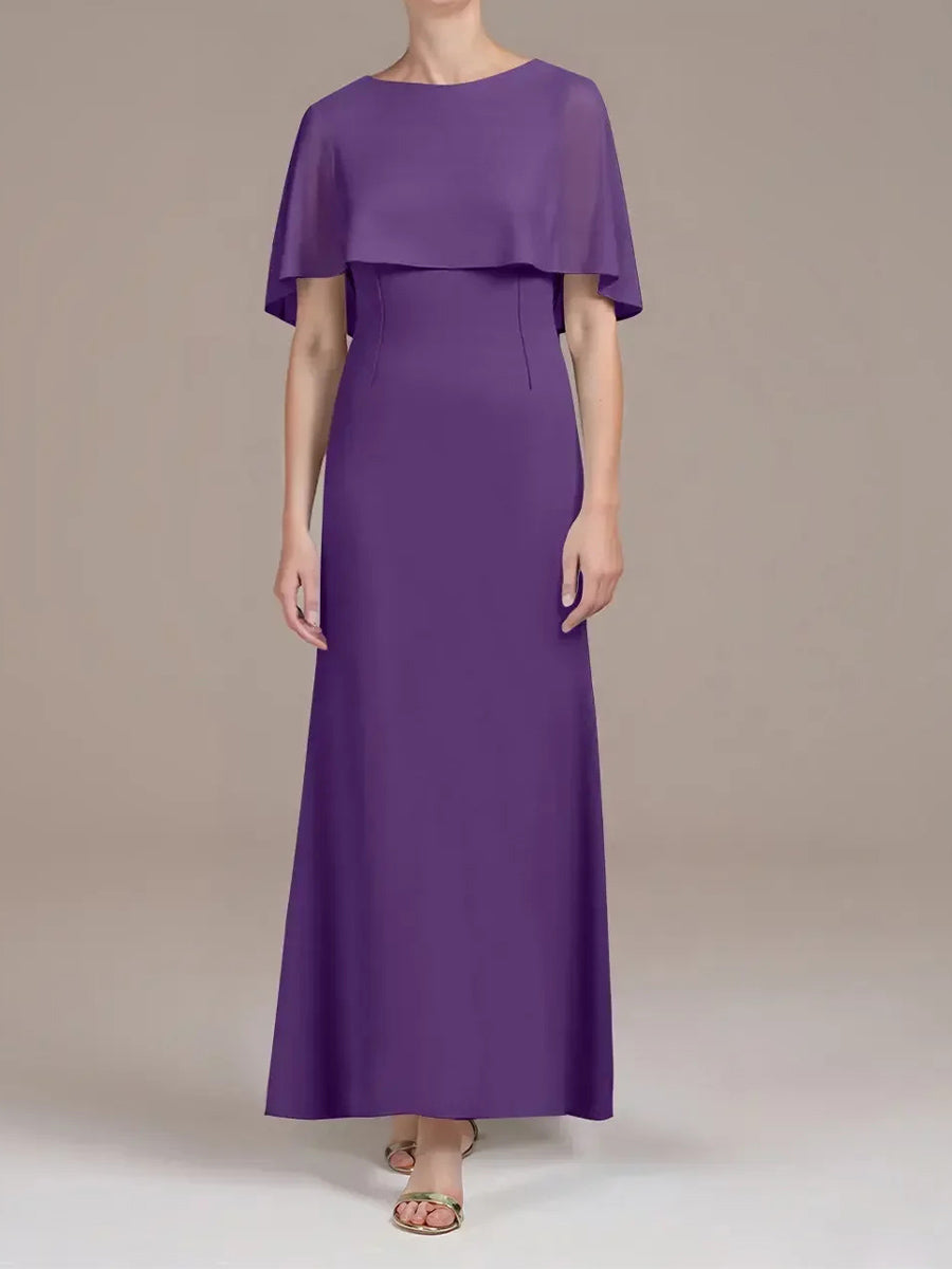 Sheath/Column Scoop Short Sleeves Ankle-Length Chiffon Corset Mother of the Bride Dress