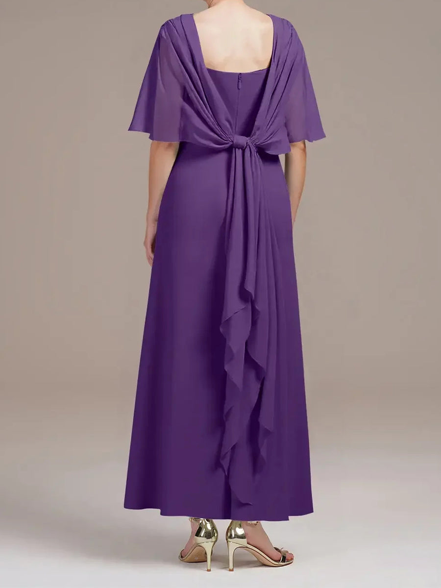 Sheath/Column Scoop Short Sleeves Ankle-Length Chiffon Corset Mother of the Bride Dress
