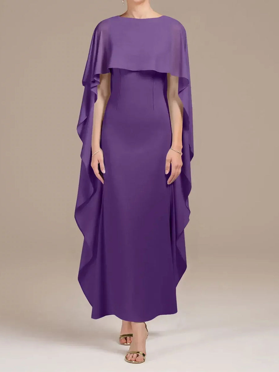 Sheath/Column Scoop Short Sleeves Ankle-Length Chiffon Corset Mother of the Bride Dress