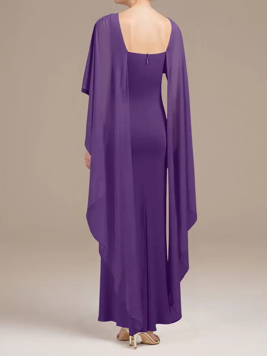 Sheath/Column Scoop Short Sleeves Ankle-Length Chiffon Corset Mother of the Bride Dress