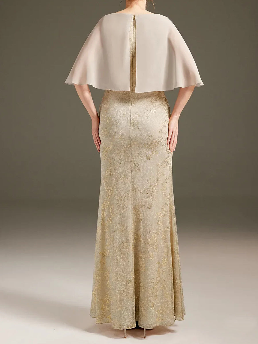 Sheath/Column V-neck Short Sleeves Floor-Length Chiffon Corset Mother of the Bride Dress