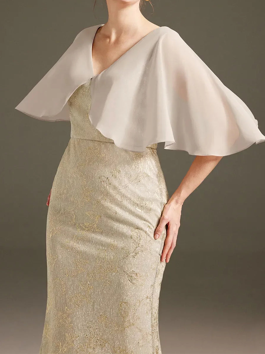 Sheath/Column V-neck Short Sleeves Floor-Length Chiffon Corset Mother of the Bride Dress