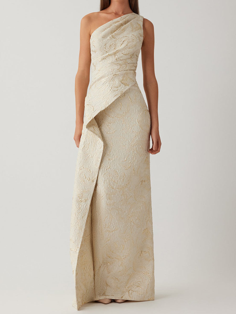 Sheath/Column One-Shoulder Pleated Floor-Length Corset Mother of the Bride Dress