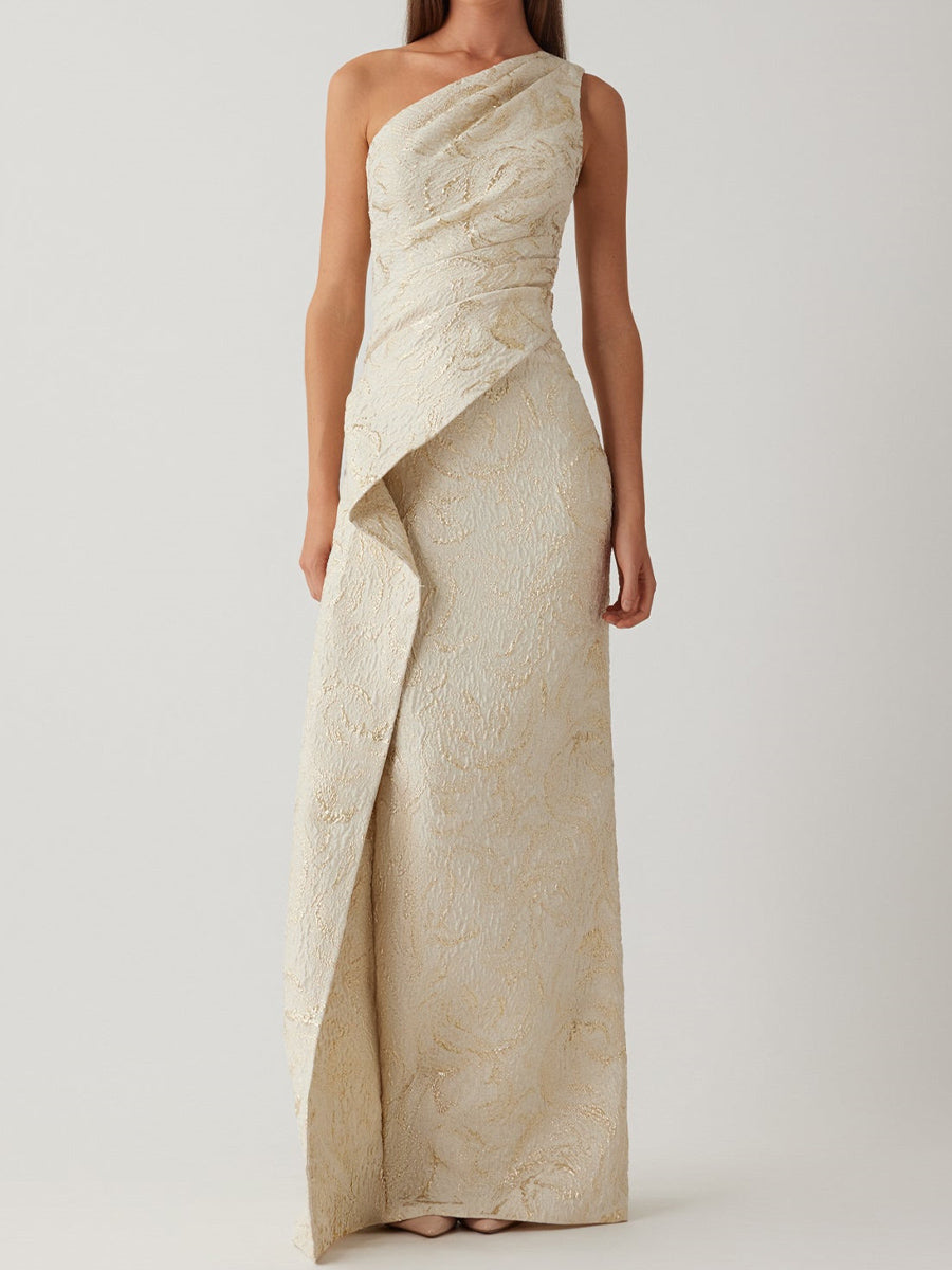 Sheath/Column One-Shoulder Pleated Floor-Length Corset Mother of the Bride Dress