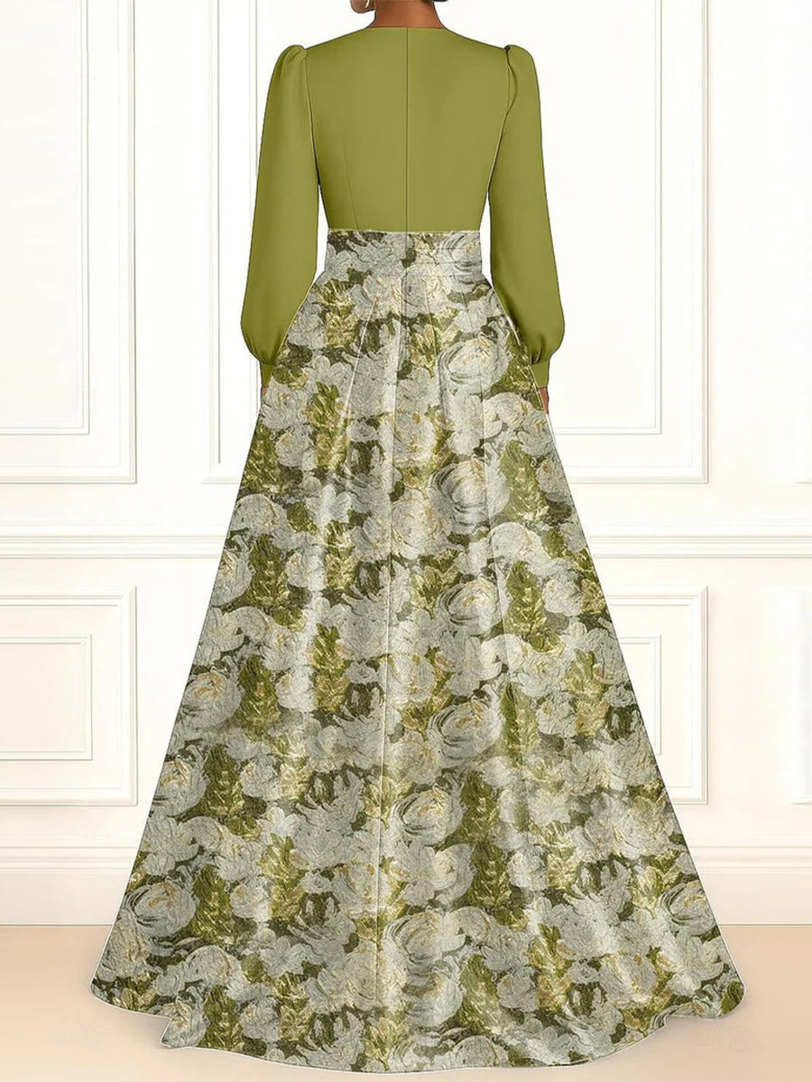 A-line/Princess V-neck Long Sleeves Flower Floor-Length Corset Mother of the Bride Dress