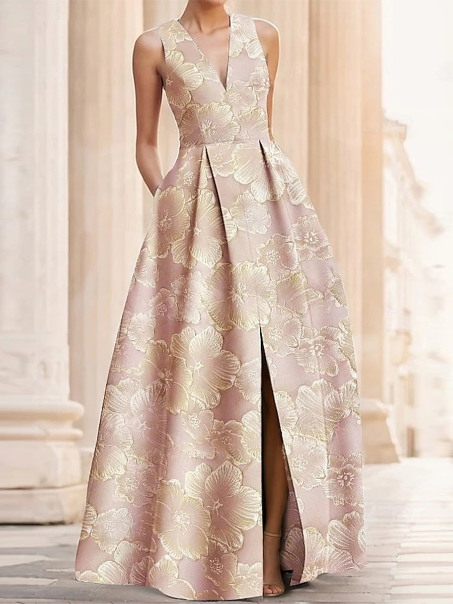 A-line/Princess V-neck Pleated Floor-Length Corset Mother of the Bride Dress