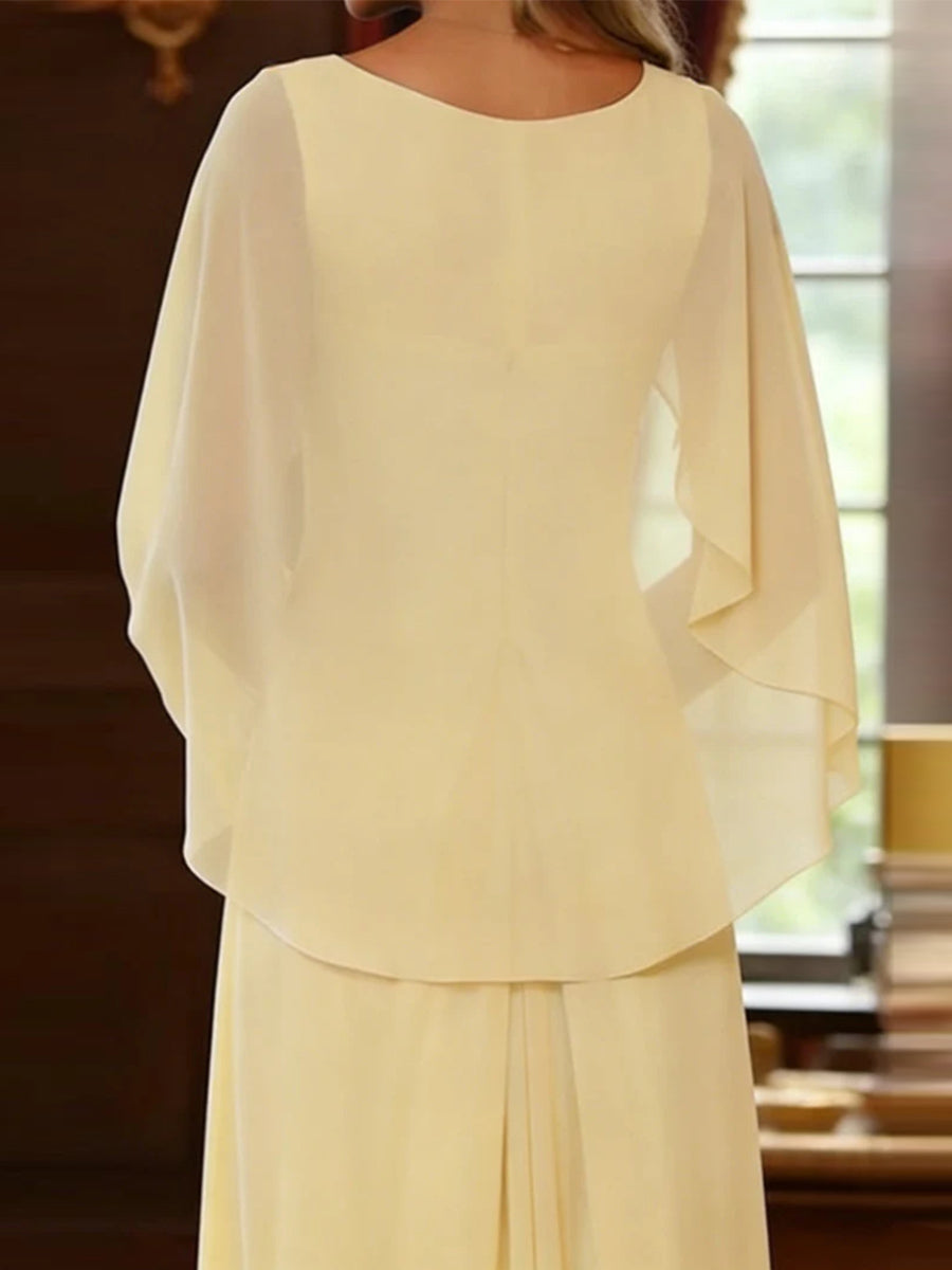 A-line/Princess Scoop 3/4 Sleeves Appliques Lace Floor-Length Chiffon Corset Mother of the Bride Dress