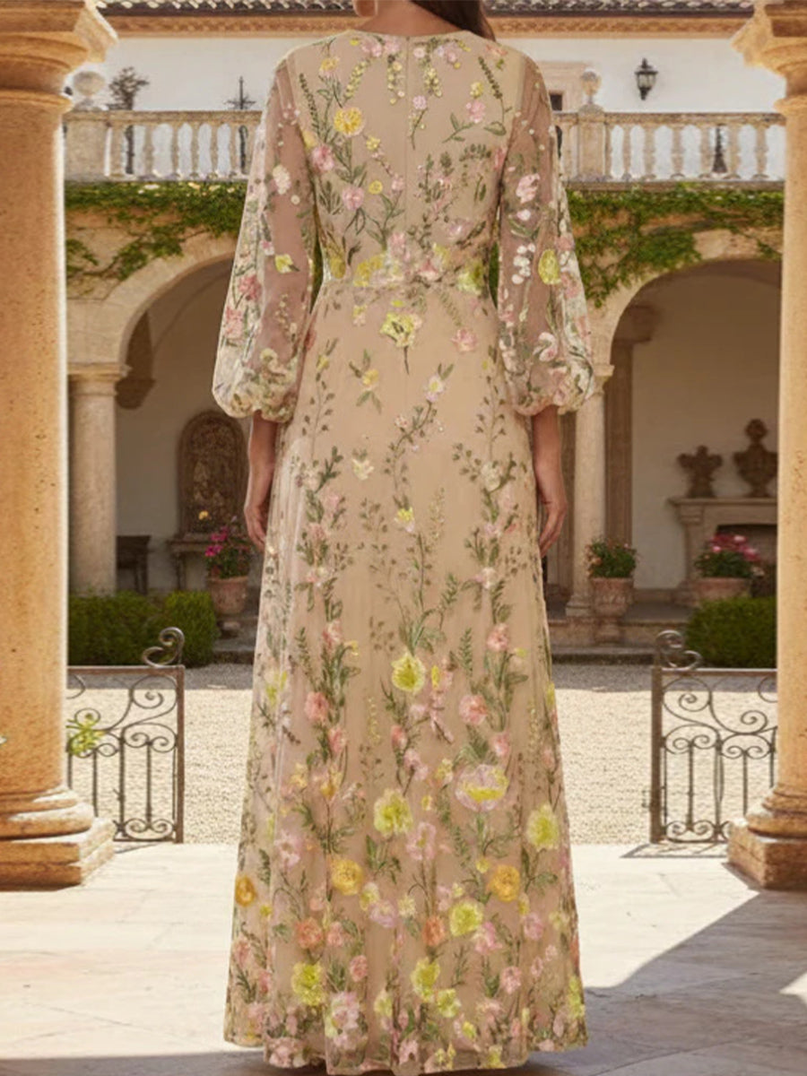 A-line/Princess V-neck Long Sleeves Appliques Lace Floor-Length Lace Corset Mother of the Bride Dress