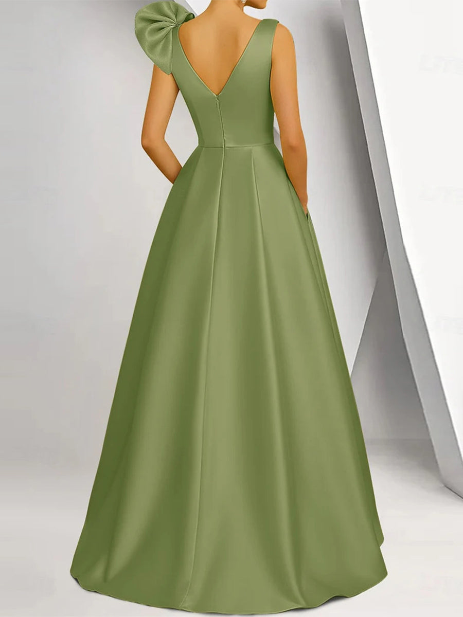 Sheath/Column V-neck Sequin Floor-Length Satin Corset Mother of the Bride Dress