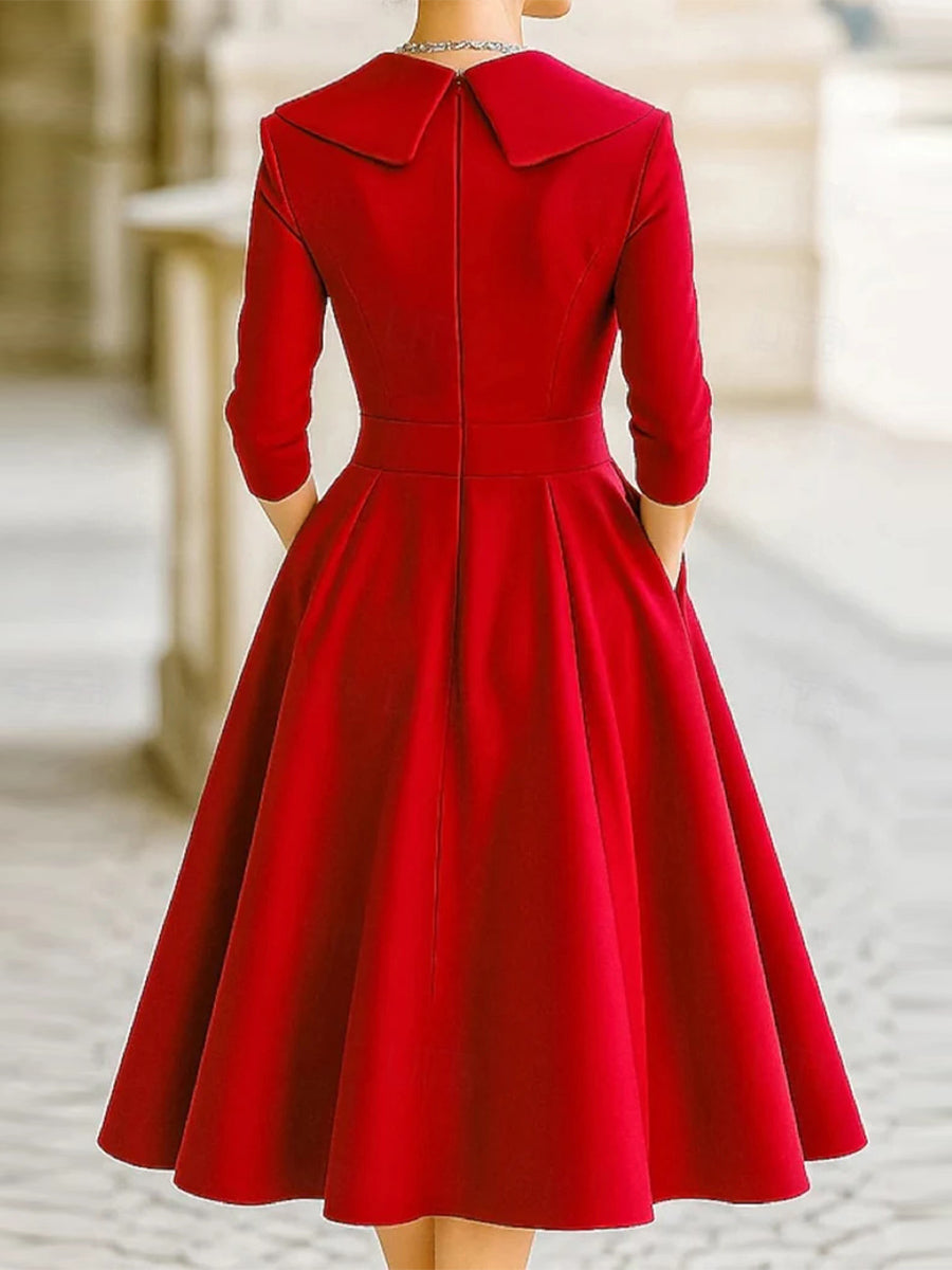 A-line/Princess V-neck 3/4 Sleeves Pleated Tea-Length Stretch Crepe Mother of the Bride Dress