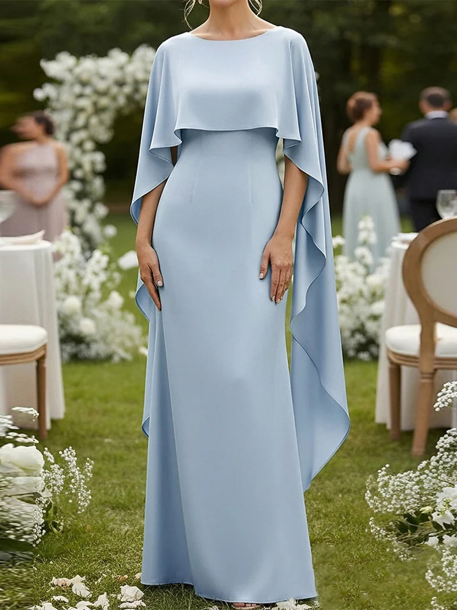 Sheath/Column Scoop Short Sleeves Floor-Length Charmeuse Corset Mother of the Bride Dress