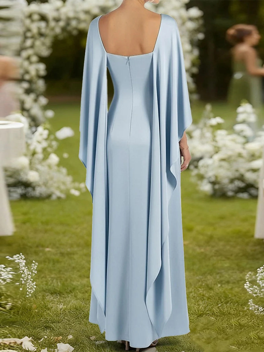Sheath/Column Scoop Short Sleeves Floor-Length Charmeuse Corset Mother of the Bride Dress