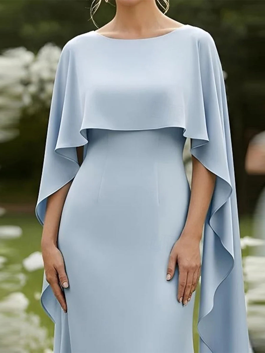 Sheath/Column Scoop Short Sleeves Floor-Length Charmeuse Corset Mother of the Bride Dress