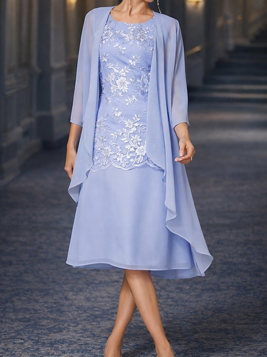 Sheath/Column Scoop Appliques Lace Knee-Length Chiffon Corset Mother of the Bride Dress