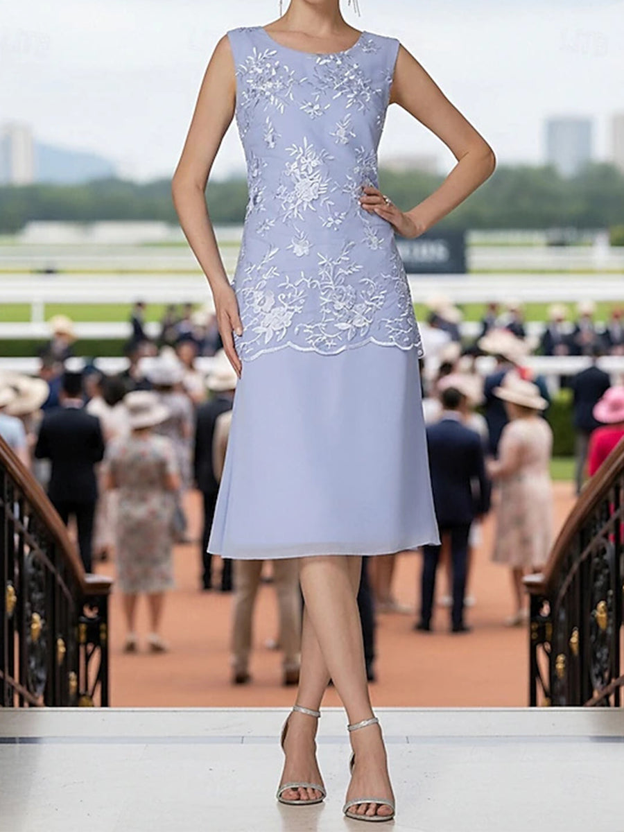 Sheath/Column Scoop Appliques Lace Knee-Length Chiffon Corset Mother of the Bride Dress