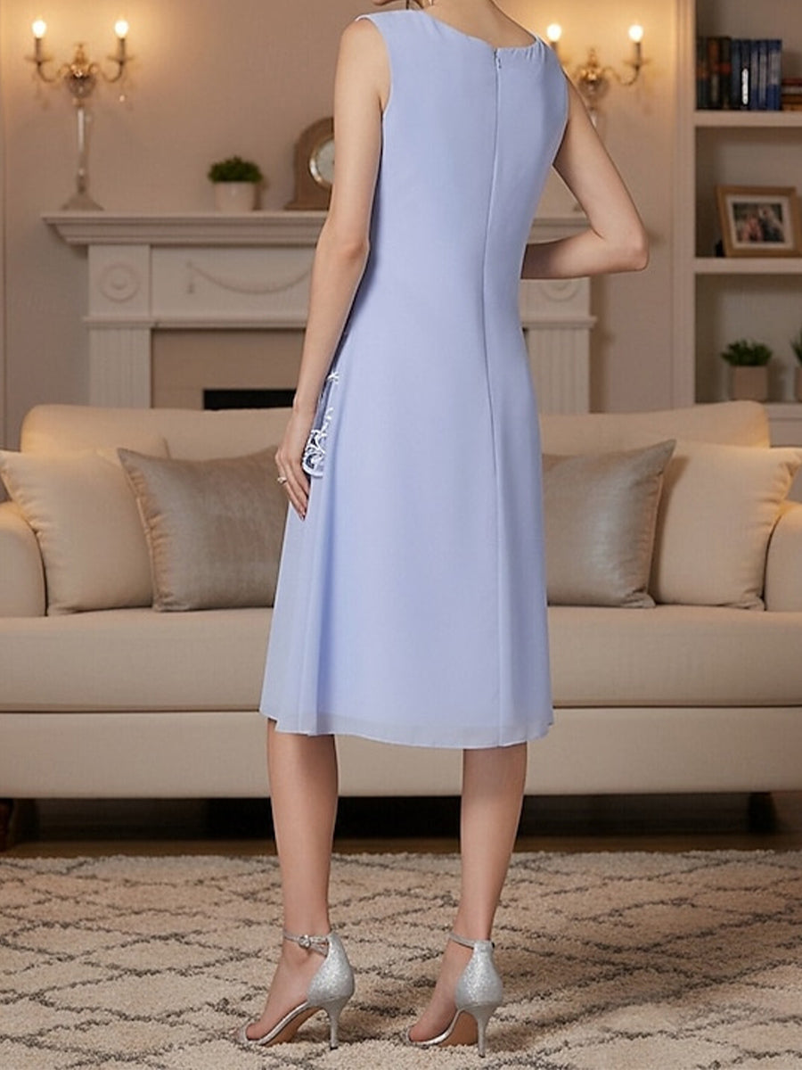 Sheath/Column Scoop Appliques Lace Knee-Length Chiffon Corset Mother of the Bride Dress