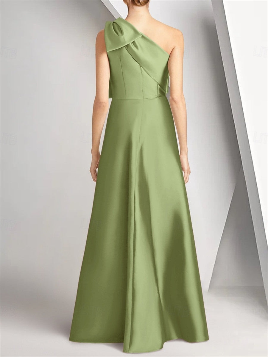 Sheath/Column One-Shoulder Appliques Lace Floor-Length Satin Corset Mother of the Bride Dress
