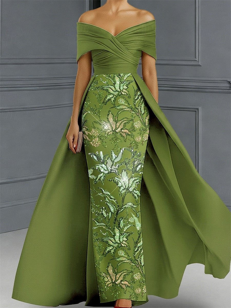 Sheath/Column Off-the-Shoulder Appliques Lace Floor-Length Satin Corset Mother of the Bride Dress