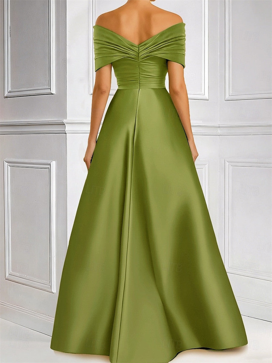 Sheath/Column Off-the-Shoulder Appliques Lace Floor-Length Satin Corset Mother of the Bride Dress