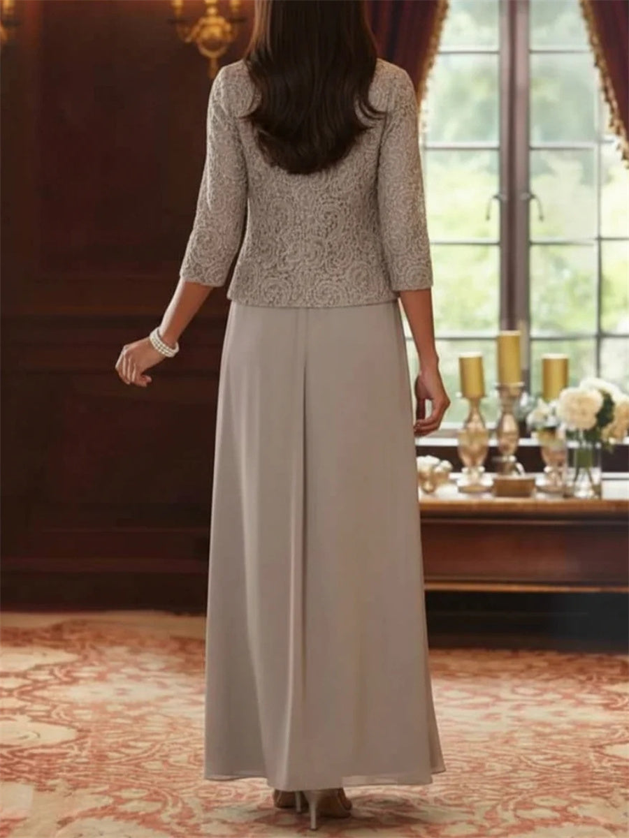 A-line/Princess Straps Appliques Lace Ankle-Length Chiffon Corset Mother of the Bride Dress