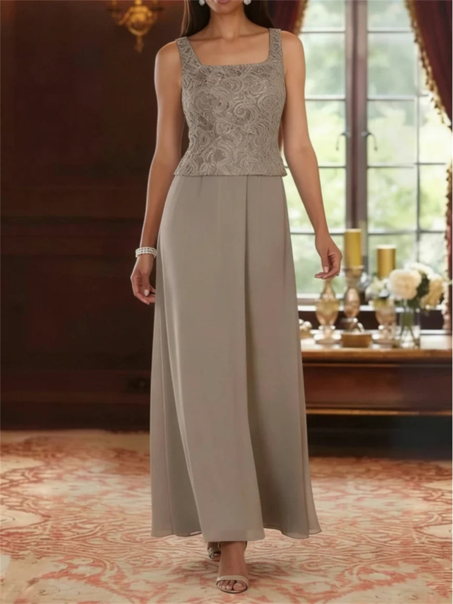 A-line/Princess Straps Appliques Lace Ankle-Length Chiffon Corset Mother of the Bride Dress