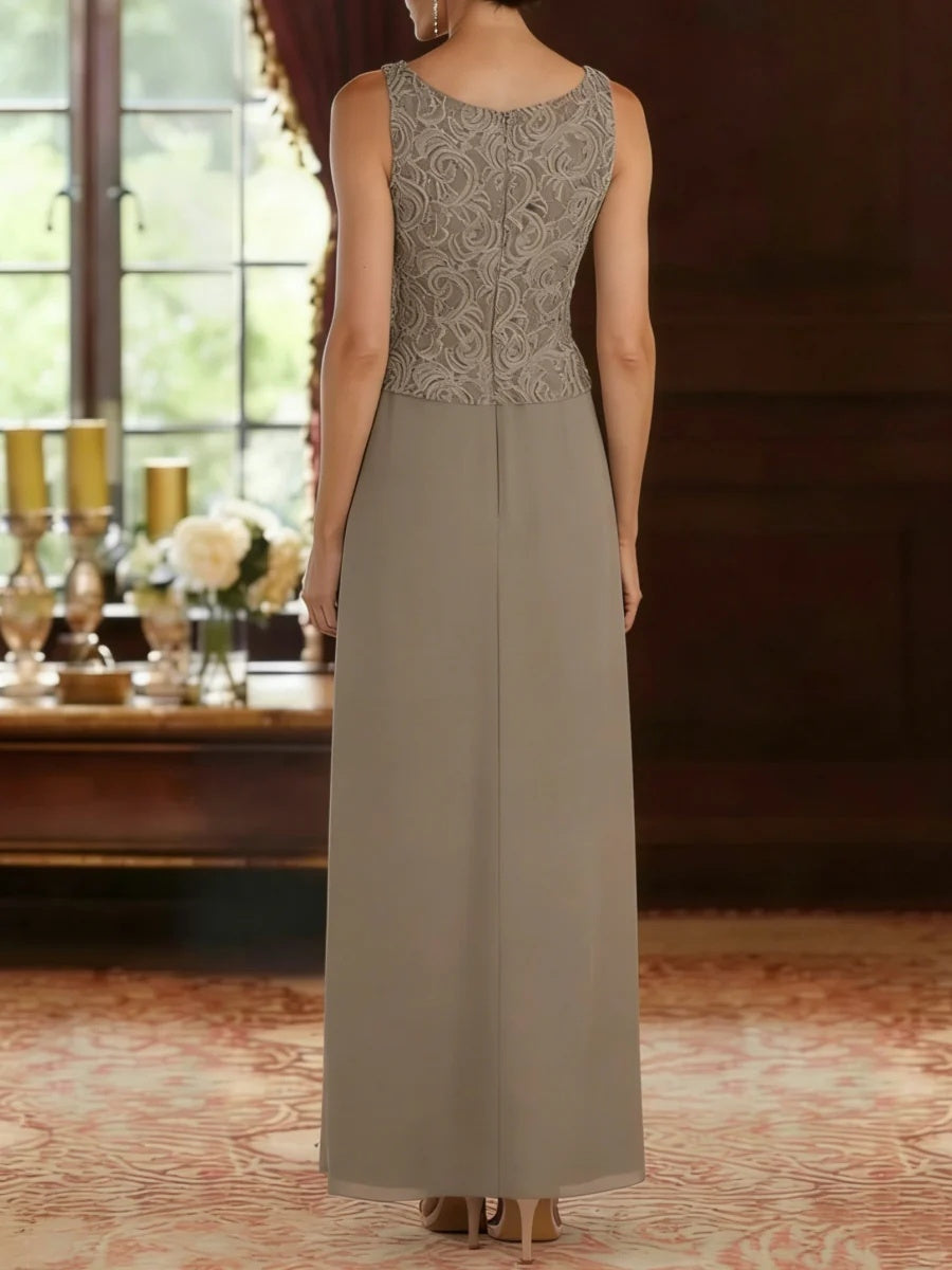 A-line/Princess Straps Appliques Lace Ankle-Length Chiffon Corset Mother of the Bride Dress