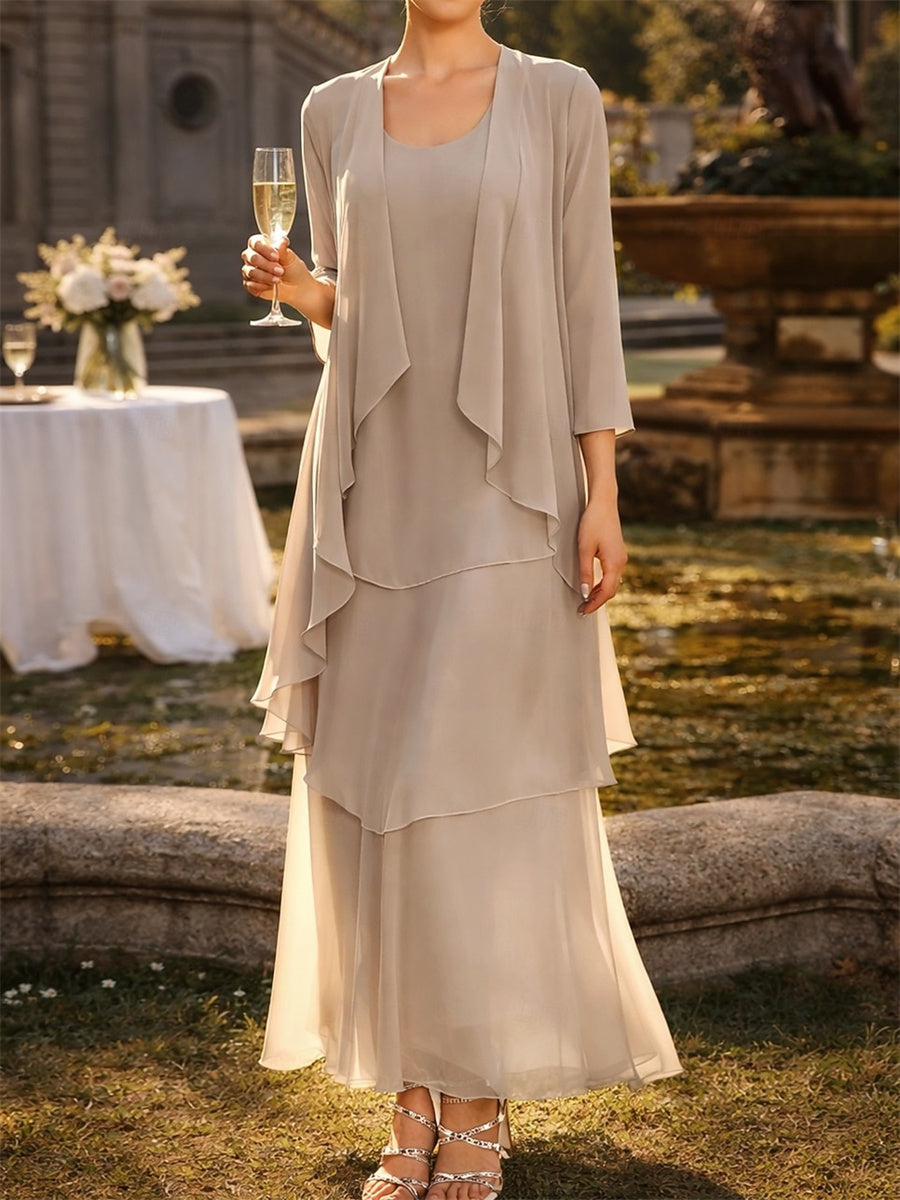 A-line/Princess Scoop Cascading Ruffles Ankle-Length Chiffon Corset Mother of the Bride Dress