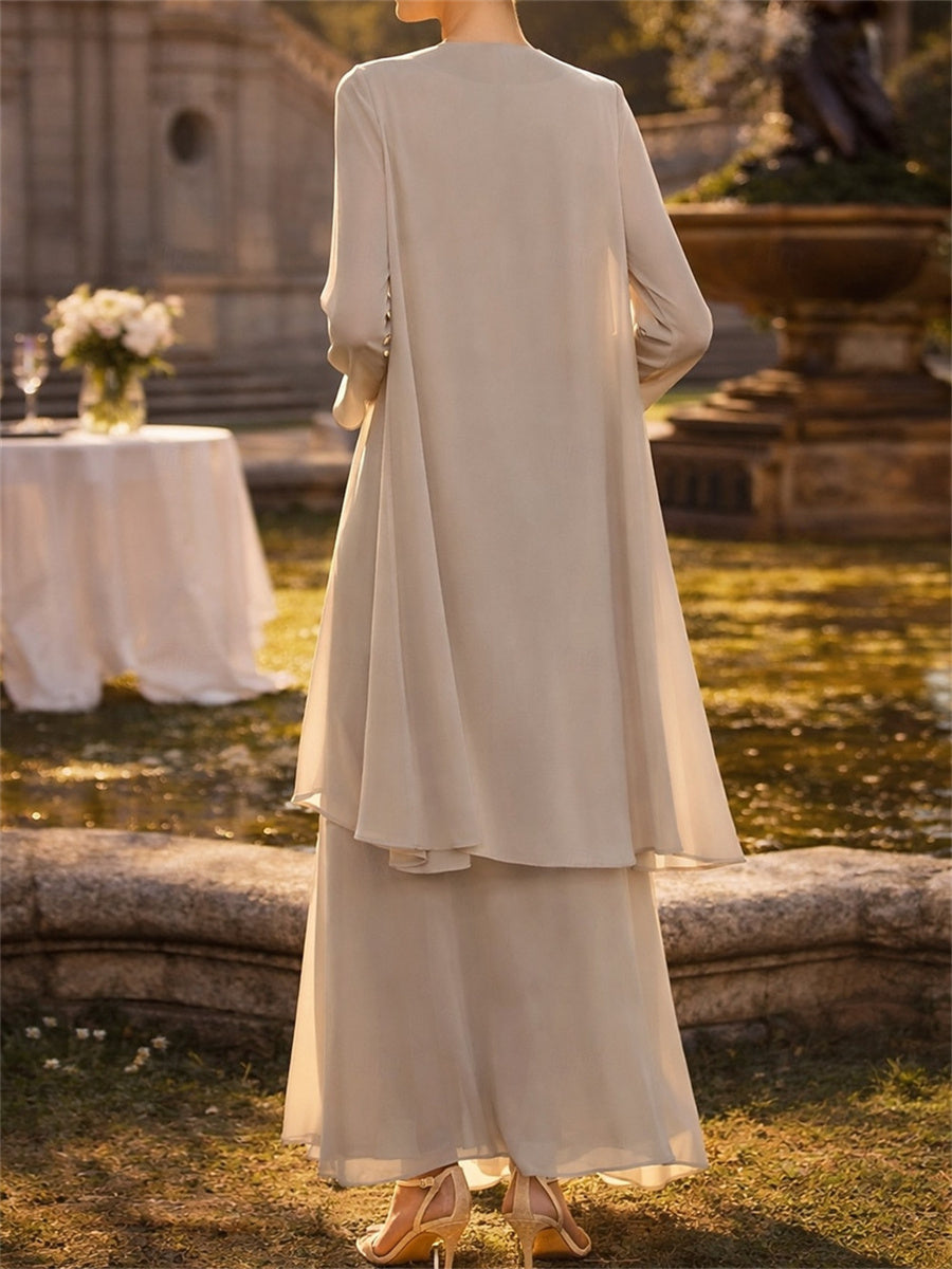 A-line/Princess Scoop Cascading Ruffles Ankle-Length Chiffon Corset Mother of the Bride Dress