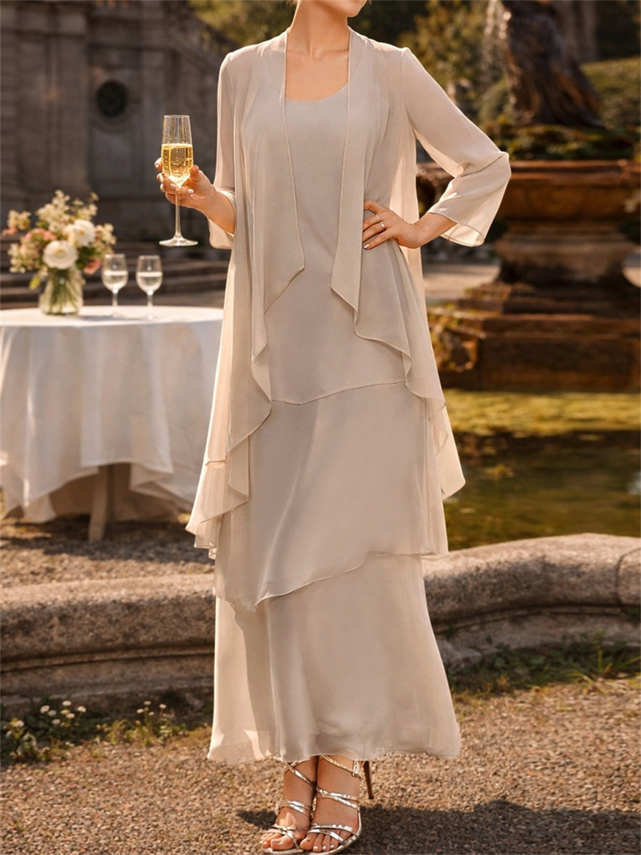 A-line/Princess Scoop Cascading Ruffles Ankle-Length Chiffon Corset Mother of the Bride Dress