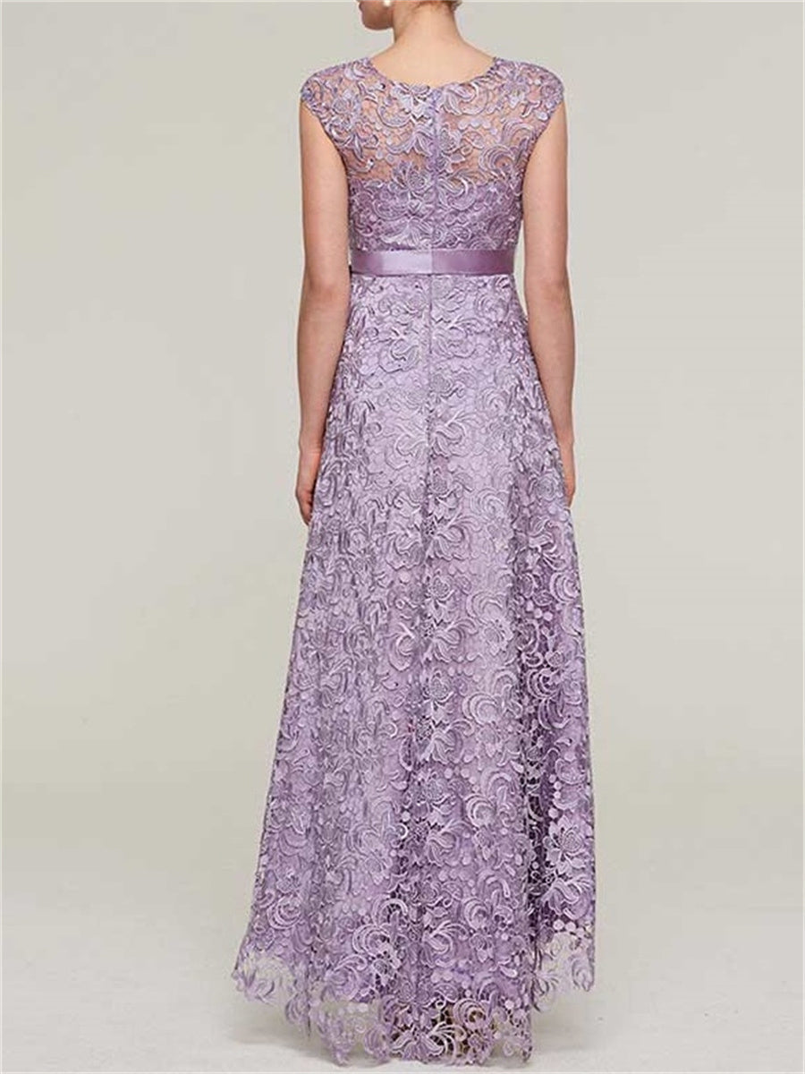 A-line/Princess Scoop Bow Asymmetrical Silk Like Satin Corset Mother of the Bride Dress